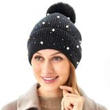 Free People Accessories | Crystals And Pearls Winter Beanie / Lined Warm | Color: Black | Size: Os