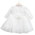 Dilaras Babybekleidung Baby Dress Girls Festive Christening Dress Pink White Long Sleeve with Lace, White, 56/62 cm