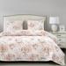 Rosdorf Park Annistyn Blush Floral & Gray Stripes Classic Romantic Chic 3 Piece Reversible Quilt Set Polyester/Polyfill/Cotton | Wayfair