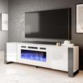Orren Ellis Rickeisha TV Stand for TVs up to 85" w/ Electric Fireplace Included Wood in Gray/White | 23.4 H in | Wayfair
