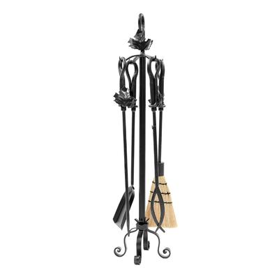 Minuteman International Maple Leaf Fireplace Set of 4 Tools, 35 Inch Tall, Graphite Finish
