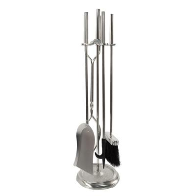 Minuteman International Neoclassic Set of 4 Fireplace Tools w/Round Base, 30 Inch Tall, Brushed Steel