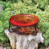 Achla Designs Reflective Crackle Glass Birdbath Bowl With Short Stand II, 14 Inch Diameter, Red