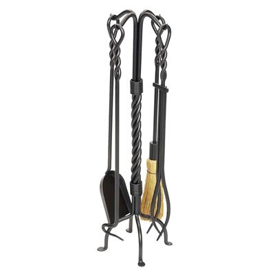 Minuteman International Twisted Rope Fireplace Set of 4 Tools, 30 Inch Tall, Graphite Finish