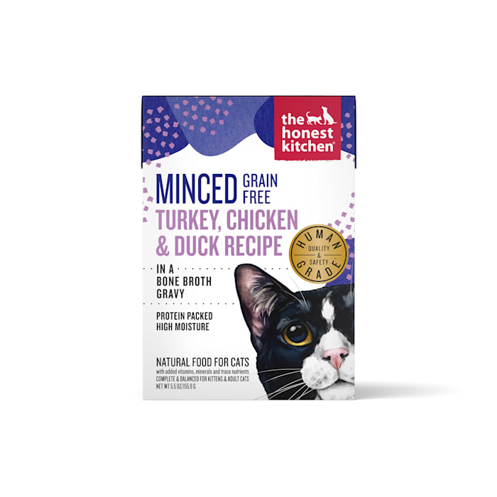 The Honest Kitchen Grain Free Minced Turkey, Chicken & Duck Recipe in a Bone Broth Gravy Wet Cat Food, 5.5 oz., Case of 12