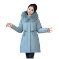 Women's Winter Jacket, Long, Warm Lined with Fur Hood, Ski Jacket, Women's Long with Hood, Winter Parka Coat, Casual, Large Size, Cotton Jacket, Zip Coat, Long Women's Winter Jackets with Pocket, blue, L