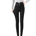 FUNPLUS Women's Jeans for Multi-Season Slim Skin-Friendly High-Waist Pencil Pants Do-Not-Fade Pockets Denim Trousers Black