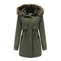 Women's cotton-padded jacket, detachable fur collar, detachable hat, quilted pie, overcoming coat,Army Green,L