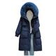 Winter Women Down Long Jacket Large Natural Fur Collar Hooded Coat 90% White Duck Down Thickn Snow Warm Outwear - Navy Fox Fur,L