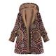 Hooded Coat for Women Winter Vintage Printed Hooded Plush Cardigan Jacket Plus Fleece Outwear (Red, L)