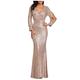 CMXG Women Sequined Sparkle Evening Gowns, Long Sleeve Slim Fit Mermaid Evening Dress, Deep V-Neck Ruched Bodycon Floor Elegant Cocktail Party Dress, Formal Prom Gowns