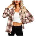 Checked Blouse Women's Checked Shirt Long Sleeve Button Casual Shirt Jacket Lumberjack Shirt Flannel Shirt Blouse Checked Shirt Coat Jacket Autumn Winter, pink, M