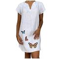 Women's Clothing Women Casual Loose V-Neck Butterfly Print Short Sleeve Dress Homewear Female Robe Lingerie Pajamas Skirt-White_S