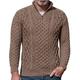 Maxwinee Men's Pullover Stand-Up Collar 1/4 Zip Cable Knit Jumper Plain Zip Neck Jumper Warm, 2-brown, M