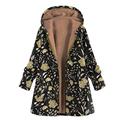 Women Winter Leisure Printed Hooded Plush Jacket Plus Fleece Jacket Coat pea coat women cardigan (Black, S)