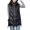 ADM6 Women's Gilet Hooded Sleeveless Down Vest Autumn and Winter Thickening Body Warmer Vest Quilted Casual Mid-Length Jacket,Black,XL