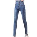 FUNPLUS Women's Jeans for Multi-Season Slim Skin-Friendly High-Waist Pencil Pants Do-Not-Fade Pockets Denim Trousers Blue