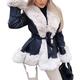 Vagbalena Women's Fashion Faux Rabbit Fur Collar Ruffle Warm Trench Coat Jacket with Belt (White Black,XXL)