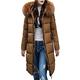 SKYWPOJU Down Jacket Women Long Winter Warm Zip Down Coats Casual Down with Hood Faux Fur Parka Elegant Slim Fit Jacket (Color : Brown, Size : M)