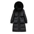 Winter Women Long Jacket Large Natural Fur Collar Hooded Parkas 90% White Duck Down Coat Thickness Snow Warm Outwear - Black Real Fur,L