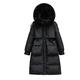 Winter Women Long Jacket Large Natural Fur Collar Hooded Parkas 90% White Duck Down Coat Thickness Snow Warm Outwear - Black Real Fur,L