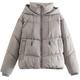 Women's Quilted Casual Parka Coat, Warm Winter Thick Down Jacket Cotton Padded Jacket with Hood Thick Zipper Loose Cropped Jacket (Gray,M)