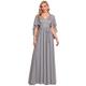 Ever-Pretty Women's V Neck A Line Ruffle Sleeves Chiffon Empire Waist Plus Size Maxi Prom Dresses Grey 30UK