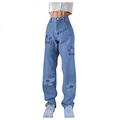 BOIYI Women y2k Patchwork Jeans High Waisted Straight Leg Stretch Denim Pants Girls Fashion Floret Graphic Color Block Jeans(Blue,S)