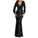 CMXG Women Sequined Sparkle Evening Gowns, Long Sleeve Slim Fit Mermaid Evening Dress, Deep V-Neck Ruched Bodycon Floor Elegant Cocktail Party Dress, Formal Prom Gowns