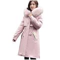 Women's Winter Jacket, Long, Warm Lined with Fur Hood, Ski Jacket, Women's Long with Hood, Winter Parka Coat, Casual, Large Size, Cotton Jacket, Zip Coat, Long Women's Winter Jackets with Pocket, pink, XL