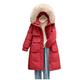 Winter Women Down Long Jacket Large Natural Fur Collar Hooded Coat 90% White Duck Down Thickn Snow Warm Outwear - Red Fox Fur,M