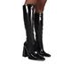 iixpin Women's Shiny Metallic PVC Leather Chunky Heels Side Zipper Boots Square High Heeled Shoes Black 8.5