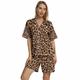 Youturnnow Leopard Women's Pyjamas with Buttons Short Pyjama Set Short Sleeve Sleepwear Leisure Suit Two Piece Sleepwear, White, M