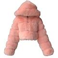 Women Shaggy Faux Fur Coat Solid Color Shaggy Hooded Cardigan, Open Front Crop Tops Fluffy Coat Winter Warm Outwear Pink