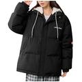 Women's Winter Jacket Down Warm Large Size Transition Jacket Winter Quilted Jacket Cotton Jacket for Women Long Sleeve Cotton Jacket Women's Fashion Fake Two Outerwear Jackets with Hood, black, L