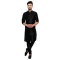 Sharvgun Men's Dupion Silk Kurta Pajama Set Wedding Party Wear Traditional Dress Set Black 40" Chest