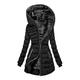 eiuEQIU Women's jacket, winter jacket, hood, warm, velvety, lined, cotton jacket, medium length coat, black quilted jacket, women's softshell jacket, long thick plush tunic, windproof hooded jacket, black, XXL