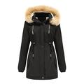 Heypres Women Hooded Winter Coat Female Blouson Women Winter Warm Jacket Thicken Coat Parka Jacket Long Sleeve Windbreaker Vintage Comfort with Pockets Large Size Black-L