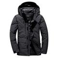 Men Winter White Duck Down Jacket Thick Winter Hat Detached Warm Parka Waterproof Windproof Hooded Parka Streetwear Casual Jacket Coat (Color : Black, Size : XL)