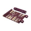 Melia Games Backgammon roll up, travel backgammon made of the finest real nubuck leather with handmade wooden counters (Bordeaux)