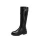 Synthetic Fashion Round Toe Block Heel Zipper Low Heel with 3 cm Buckle Strap Handmade Knee-High Boots for Women Big Size h13782, black, 2/2.5 UK