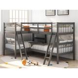 Solid Pine Twin-Over-Twin L-Shaped Bunk Bed with Full-Length Guardrail & Ladder, Converts into 2 L-Shaped Beds