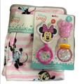 Disney Other | Disney Baby Minnie Mouse Baby Blanket & 2 Piece Disney Baby Rattle Set | Color: Pink/White | Size: Osbb