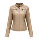 SRUQ Women's PU Leather Jacket Ladies Biker Style Soft Jackets with Zip Pockets Fitted Vintage Short Coat (L, Beige)