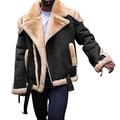 YUEBAOBEI Men's Vintage Sheepskin Jacket Winter Coat Shearling Collar Slim Fit Warm Outerwear Thickened Lapel Zipper Side Pocket Jacket Top,Black,5XL
