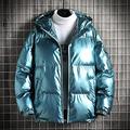 Shiny Hooded Reflective Down Jacket Cotton Jacket Mens Sweatshirt Hoodie Sweater Sale Windproof Outerwear Clothing for Daily Outdoor Wear Blue