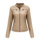 SRUQ Women's PU Leather Jacket Ladies Biker Style Soft Jackets with Zip Pockets Fitted Vintage Short Coat (XXL, Beige)