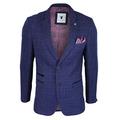 Mens Blazer Blue Check Wool Feel Marc Darcy Tailored Fit Wedding Prom Blazer - Blue 52