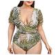 Piece Women's Swimsuit Sleeve Sexy Print One Fashion Short Large Leaf Bikini Swimwears Tankinis Set (Green, XXL)