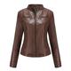 SRUQ Women's PU Leather Jacket Ladies Biker Style Soft Jackets with Zip Pockets Fitted Vintage Short Coat (S, Brown)